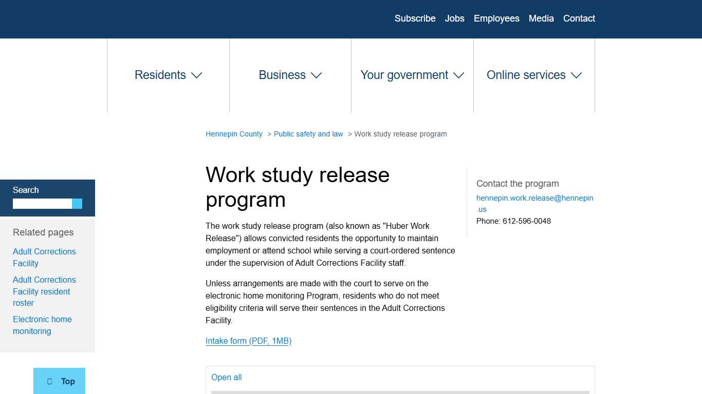 Work study release program | Hennepin County